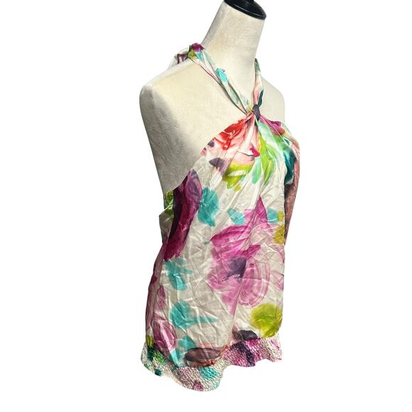 Romantic Garden Party Halter Top Marthy M Silk Watercolor Floral Medium - Picture 2 of 9